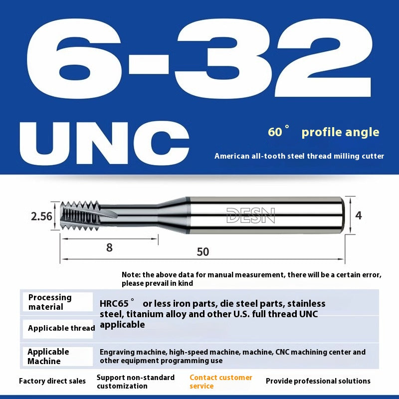 1115-65° high hard tungsten carbide thread milling cutter Long tooth full tooth alloy American thread milling cutter UNC UNF aluminum stainless steel Shandong Denso Pricision Tools Co.,Ltd.